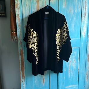 Natori Black and Gold Embroidered Kimono